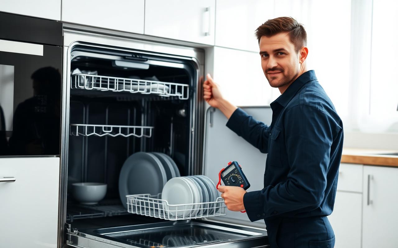 Beyaz eşya bulaşık makinesi üzerinde teknik inceleme