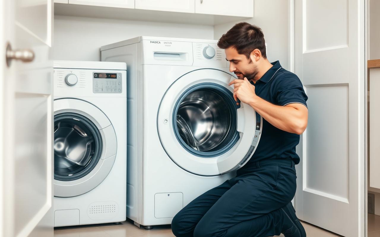 Beyaz eşya çamaşır makinesi üzerinde teknik inceleme